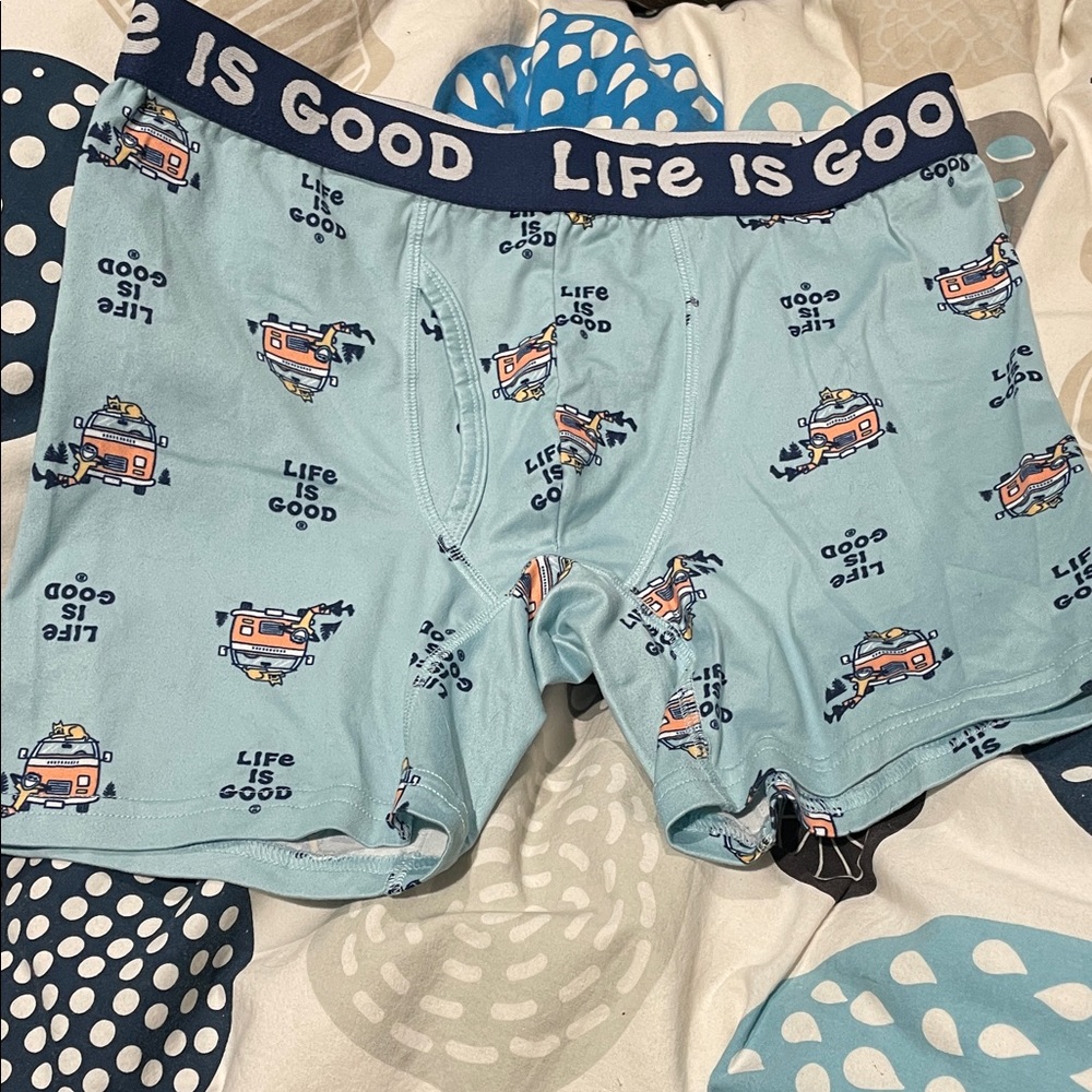 Life Is Good Men's Light Blue Boxer Briefs with Fun Print NWOT